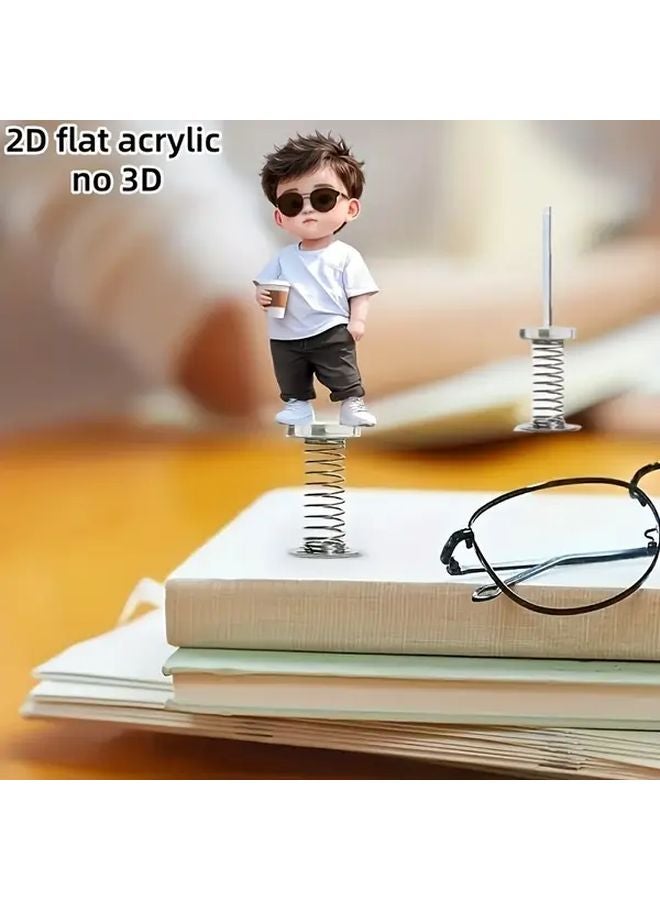 2Pcs 2D Acrylic Car Dashboard Decor Stylish Boy Figure With Glasses Coffee Cup - Image 1